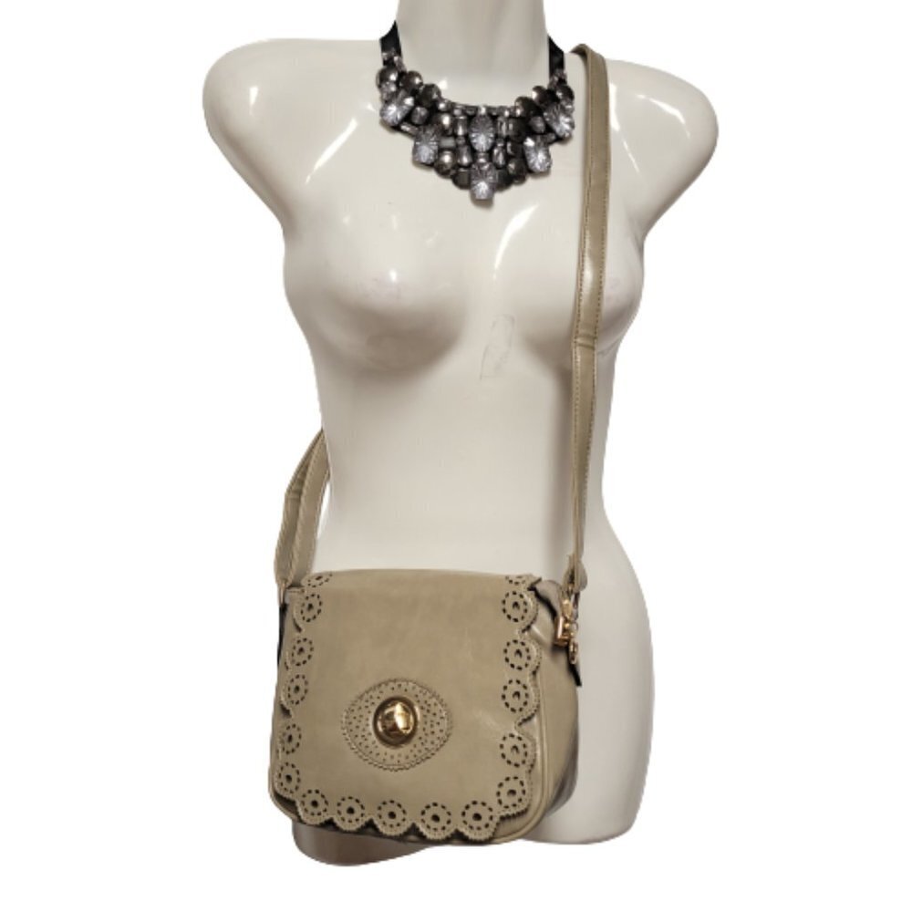 Taupe Crossbody Handbag Adjustable Strap Travel Casual Flap Handbag-New